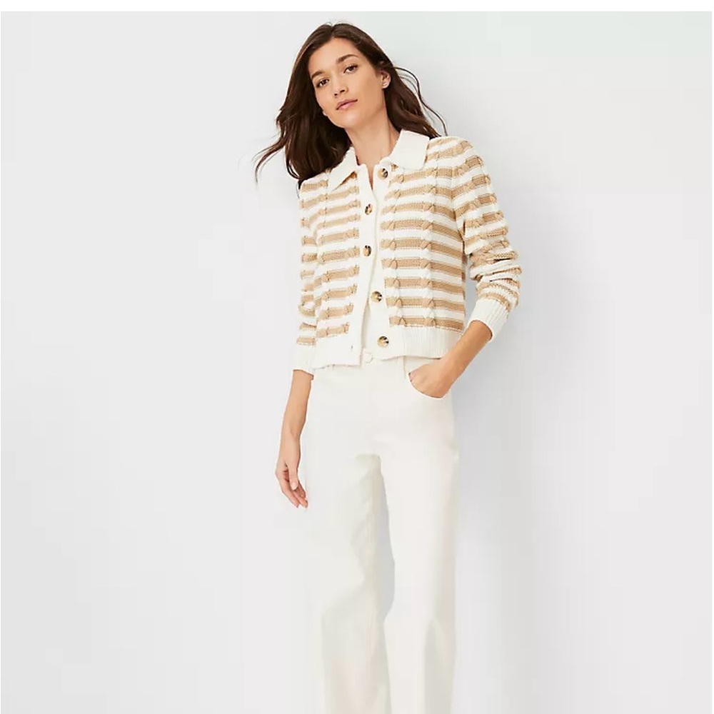 Ann Taylor Striped Cable Sweater - size L & NWT - Picture 3 of 9